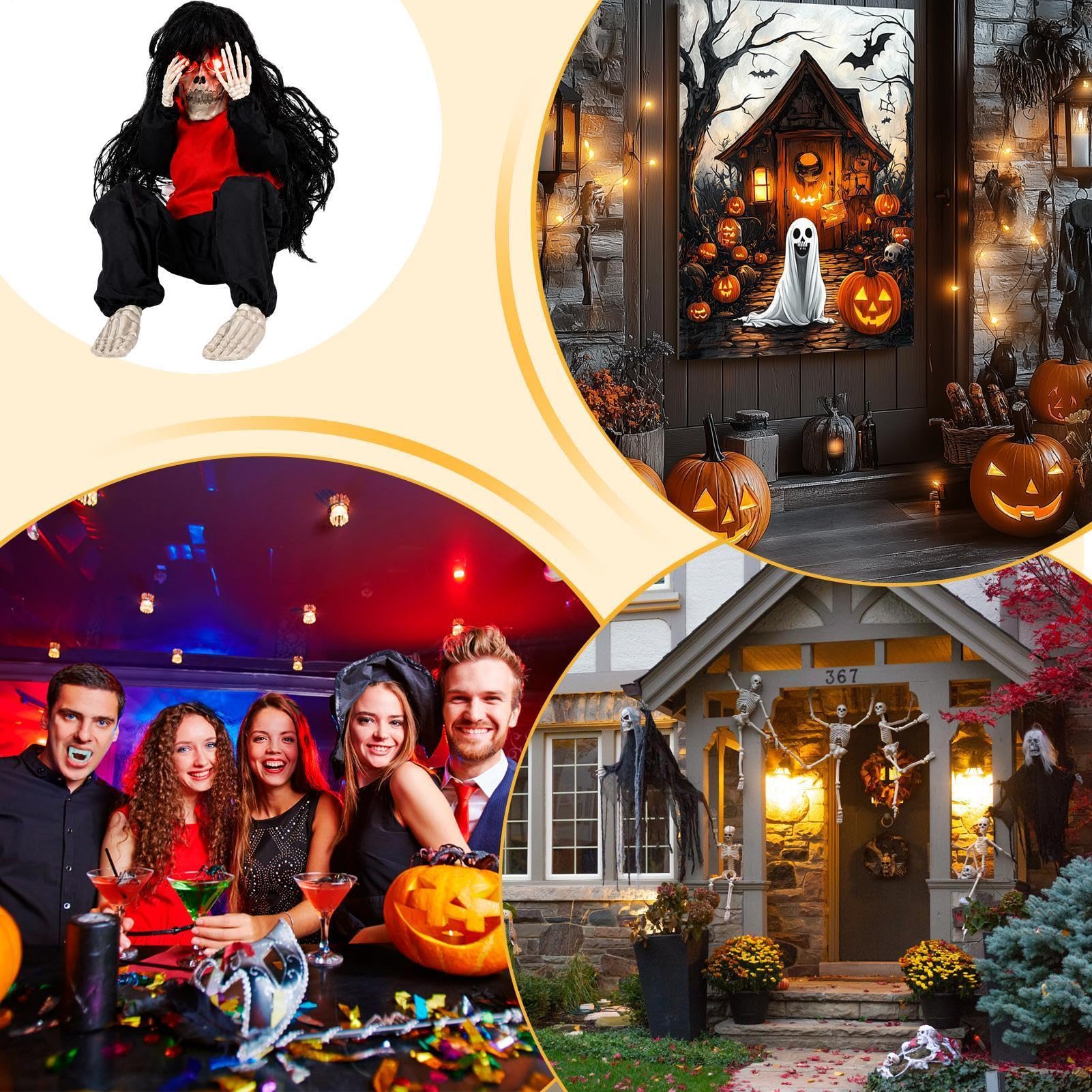 Decorazione Scheletro Halloween Pianto Attivato Dal Suono Con Capelli Lunghi | Decorazione Gotica Per Casa E Regali Di Festa Per Casa Infestata Cortile Esterno Cimitero Bar Ingresso Soggiorno Festa