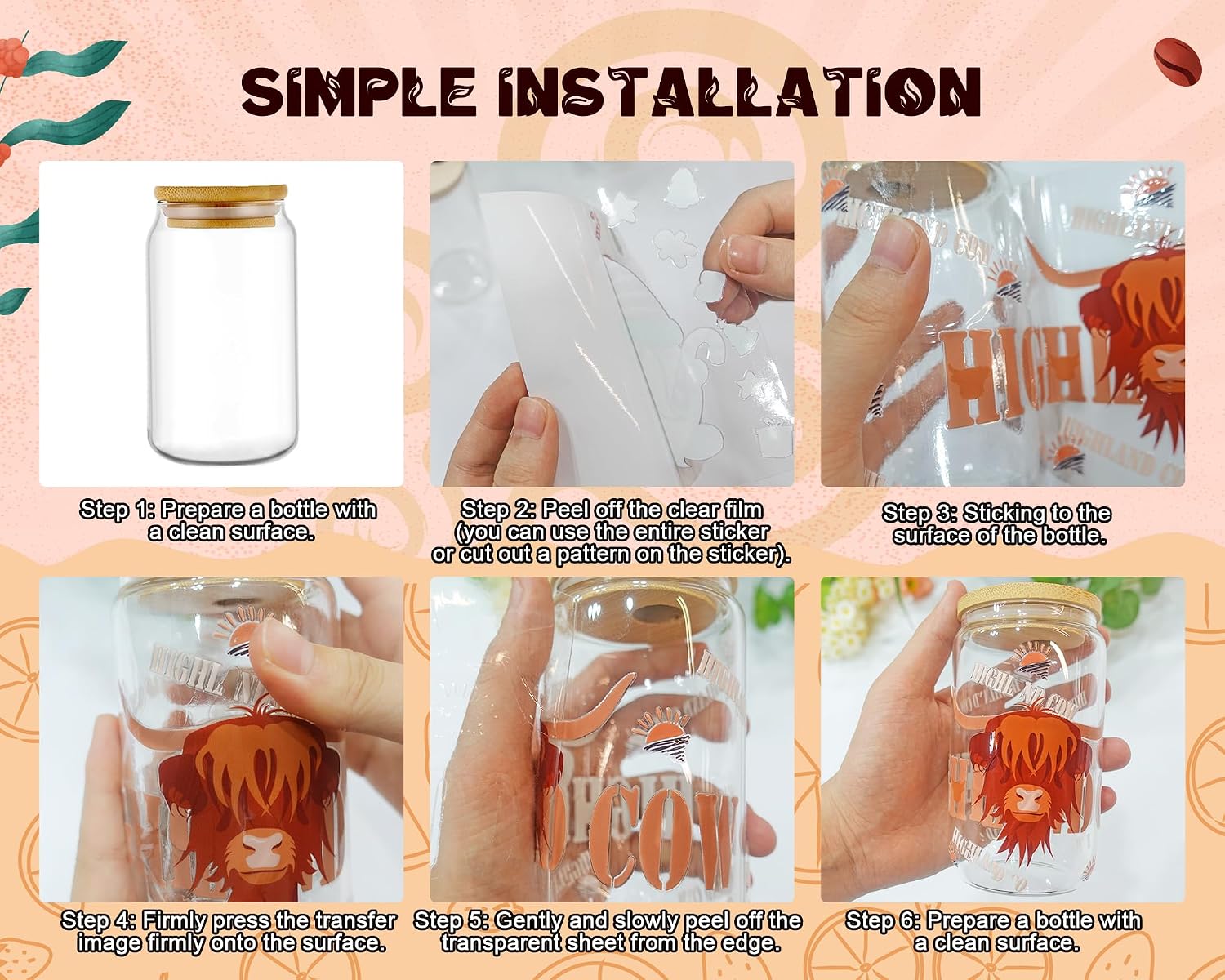 Rngmsi UV DTF Cup Wrap - 8 Sheets Coffee UV DTF Cup Wraps for 16 oz, Cake Drink Milk Tea Uvdtf Decals, Waterproof Ice Cream Rub on Transfer Stickers for Glass, DIY Wood Crafts