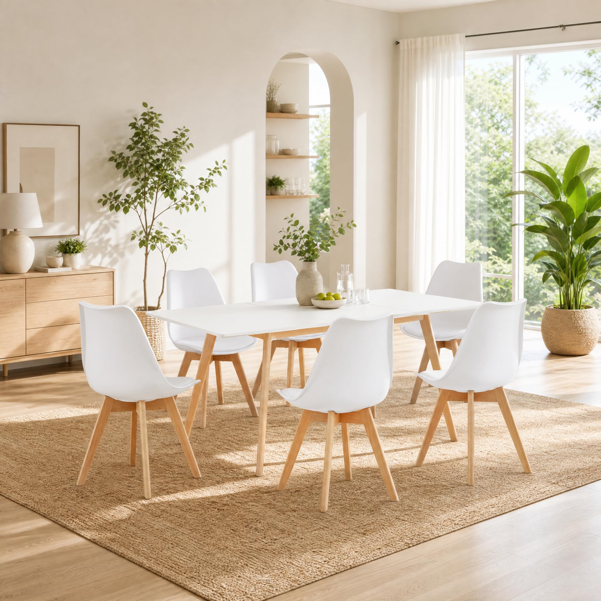 6 Seater Dining Table with Chairs, Extendable Table + 6 White Chairs