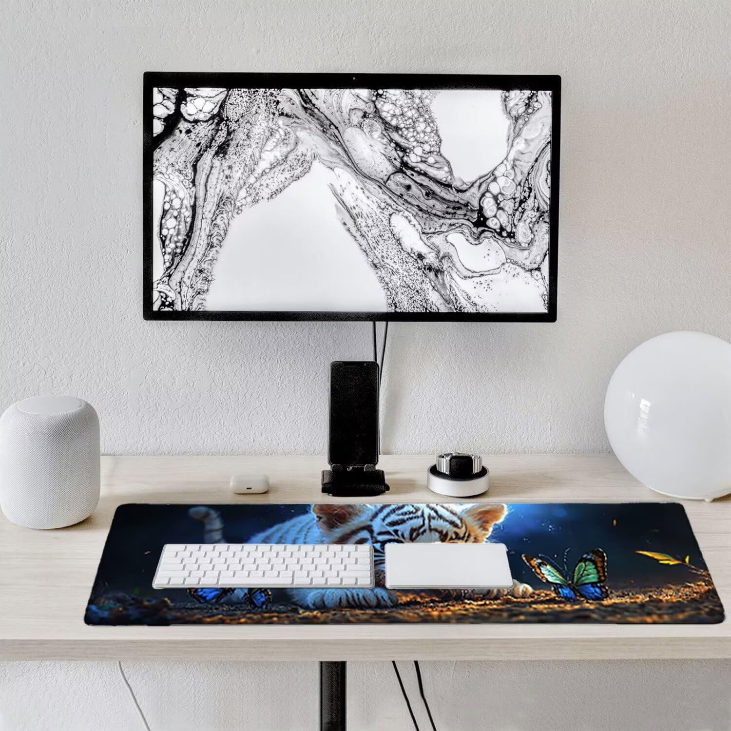 Podkładka pod mysz do gier XXL duża mysz 1200 x 500 mm, duża podkładka pod biurko z antypoślizgową gumową podstawą dla graczy, poprawia precyzję i szybkość (uroczy tygrys) o-467