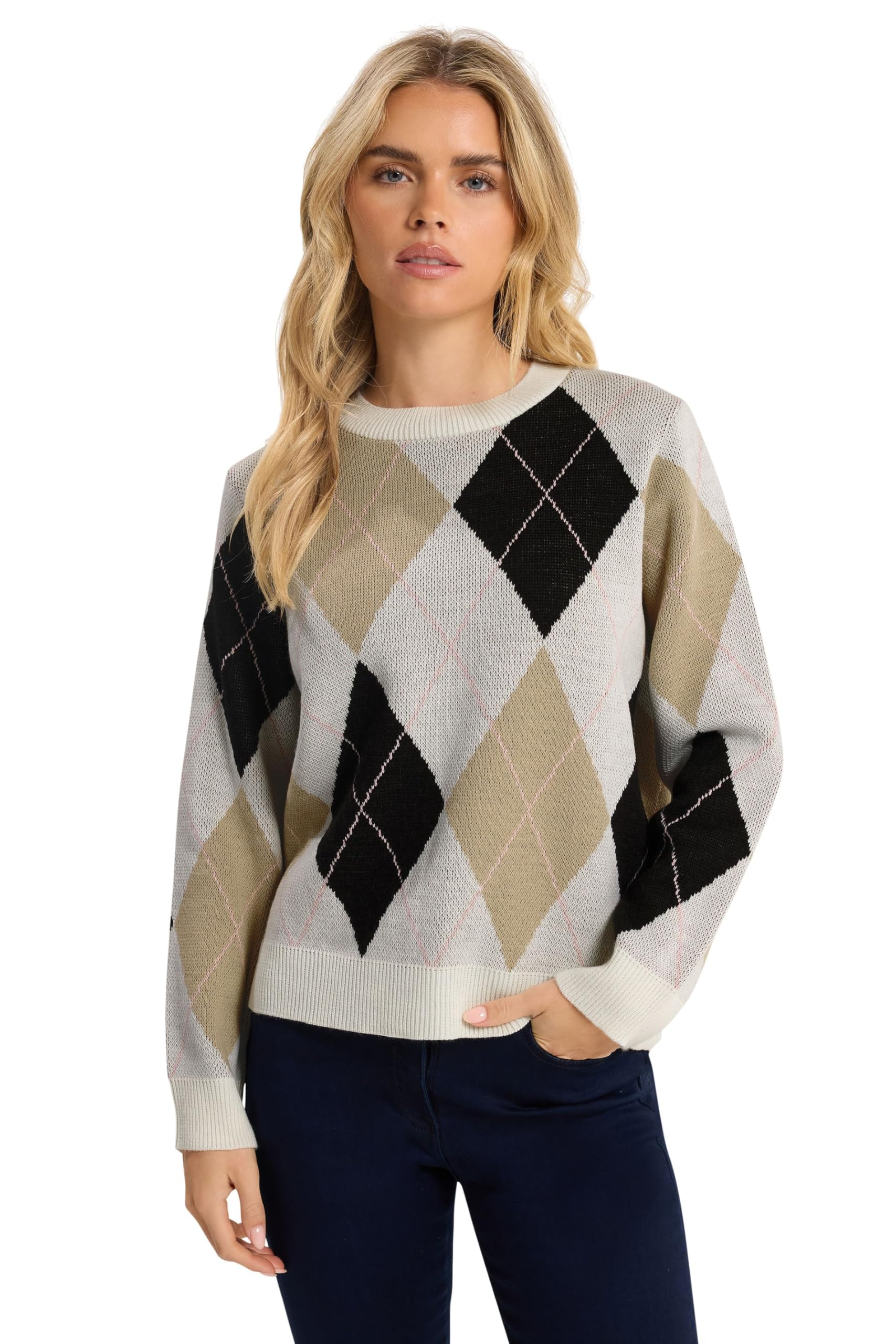 M&Co Petite Cream Argyle Jumper - Women's