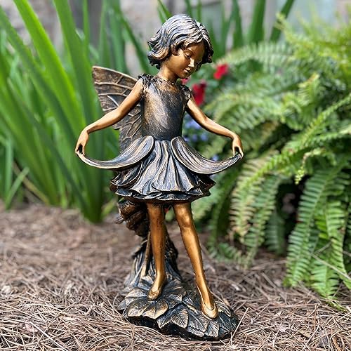 SUNGUARD Fairy Emily - Estatua de jardín de ángel de 17 pulgadas de alto en acabado de bronce, figura grande para exteriores