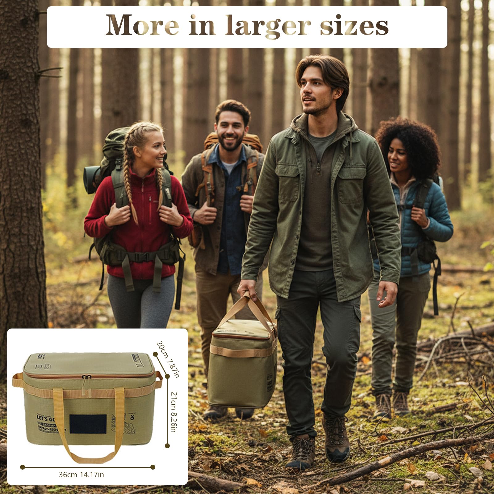 Campingtasche, Outdoor Tragetasche, Langlebig Und Wasserdicht, Inklusive Trennwand, Bietet Platz für Geschirr, Campingtasche Geschirr für Wandern Und Grillen (khaki)