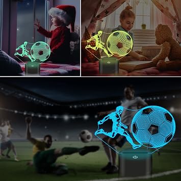Lightzz Football Gifts for Kids Football 3 D Illusion Lamp Football Night Light with Remote Control + Touch 16 Color Change + Timer Desk Lamps for Boys Room Decoration