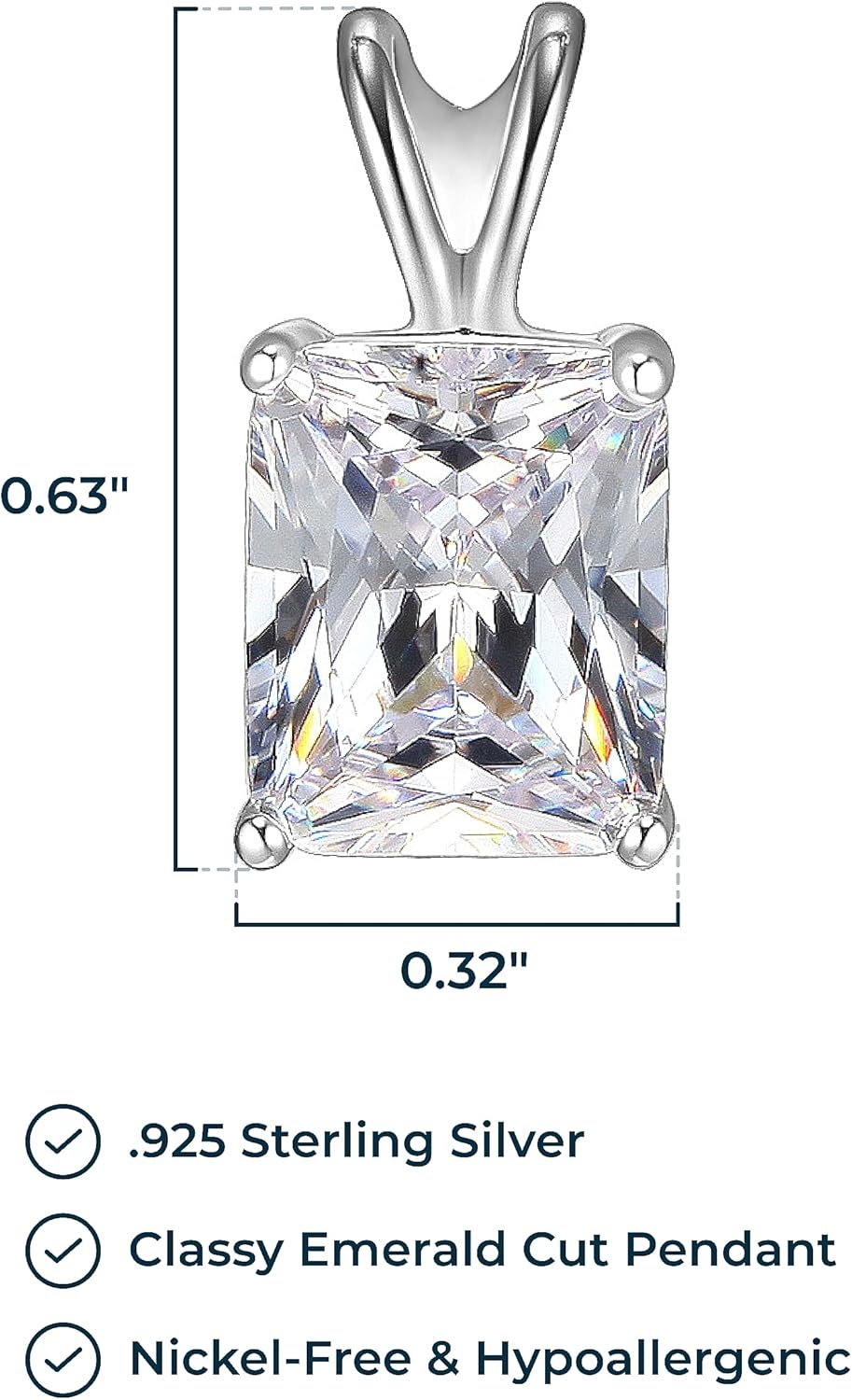MORGAN & PAIGE .925 Sterling Silver Platinum Plated Solitaire 3/8" Cubic Zirconia Necklace - Emerald Cut or Pear Teardrop Dainty Diamond Necklaces for Women, Crystal Jewelry 18 inch - Image 3