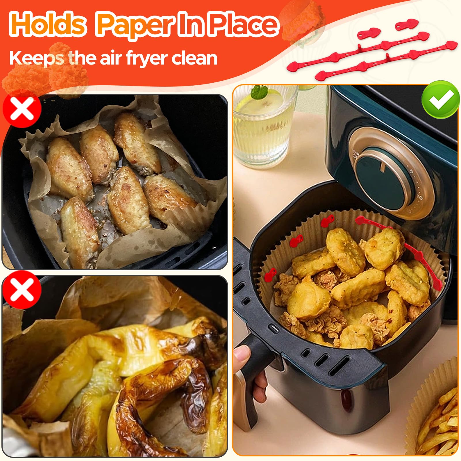HOSSOM Silikon Magnete Für Airfryer Backpapier – 12 Stück, Hitzebeständig, Sicher & Einfach