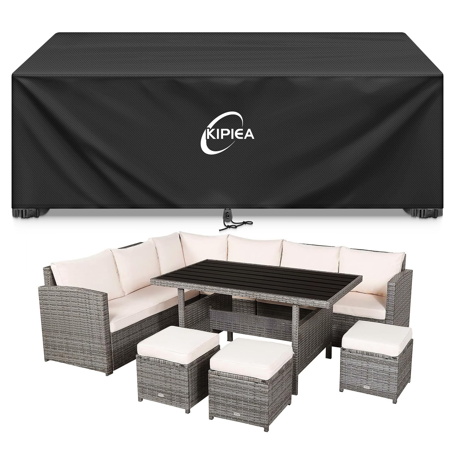 Kipiea Patio Furniture Covers Waterproof Winter, Heavy-Duty 420D Outdoor Patio Table Set Covers, Rectangular Outdoor Sectional Couch Covers (78" L x 58" W x 28" H) — view 41