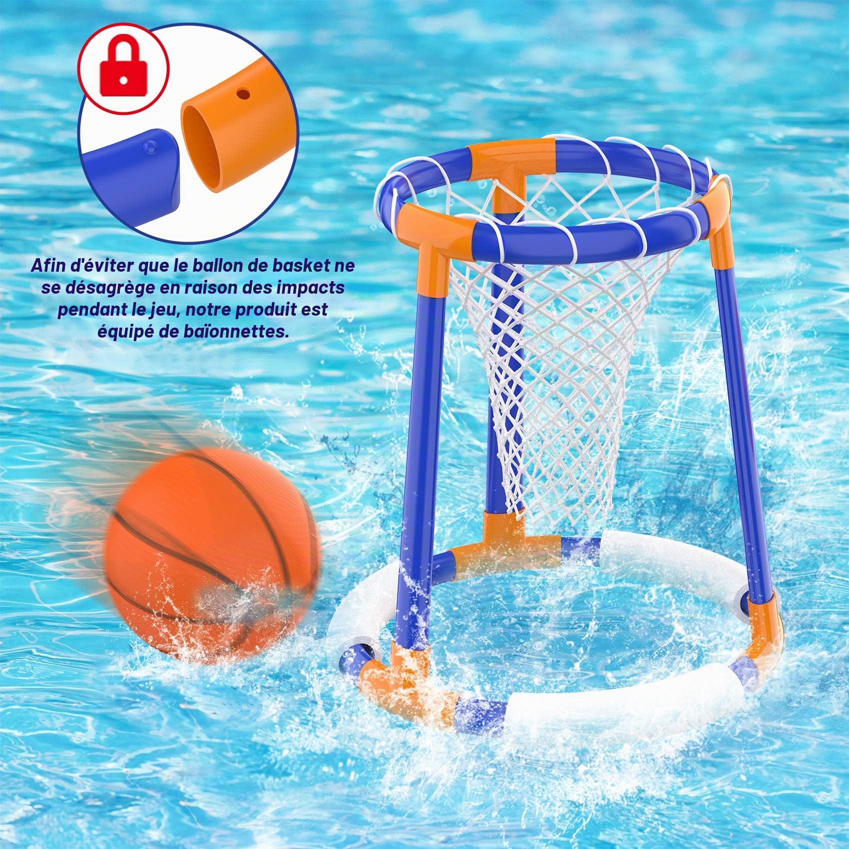 FOSUBOO Jouet de Piscine pour Adultes et Enfants - Jeux d'eau Flottant - Panier de Basket-Ball - Accessoire de Piscine Amusant (2 balles de Basket en Basket)