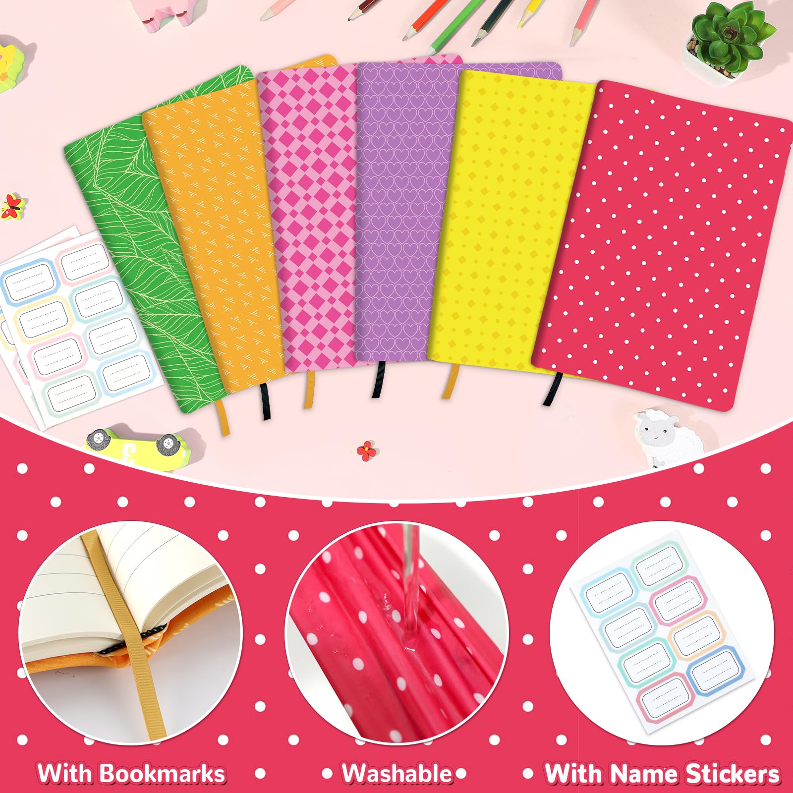 Confezione da 8 copertine protettive per libri, riutilizzabili, in tessuto, 22,9 x 28,9 cm, motivo scozzese, colorate, elasticizzate, con adesivo, per la maggior parte dei libri di testo con copertina