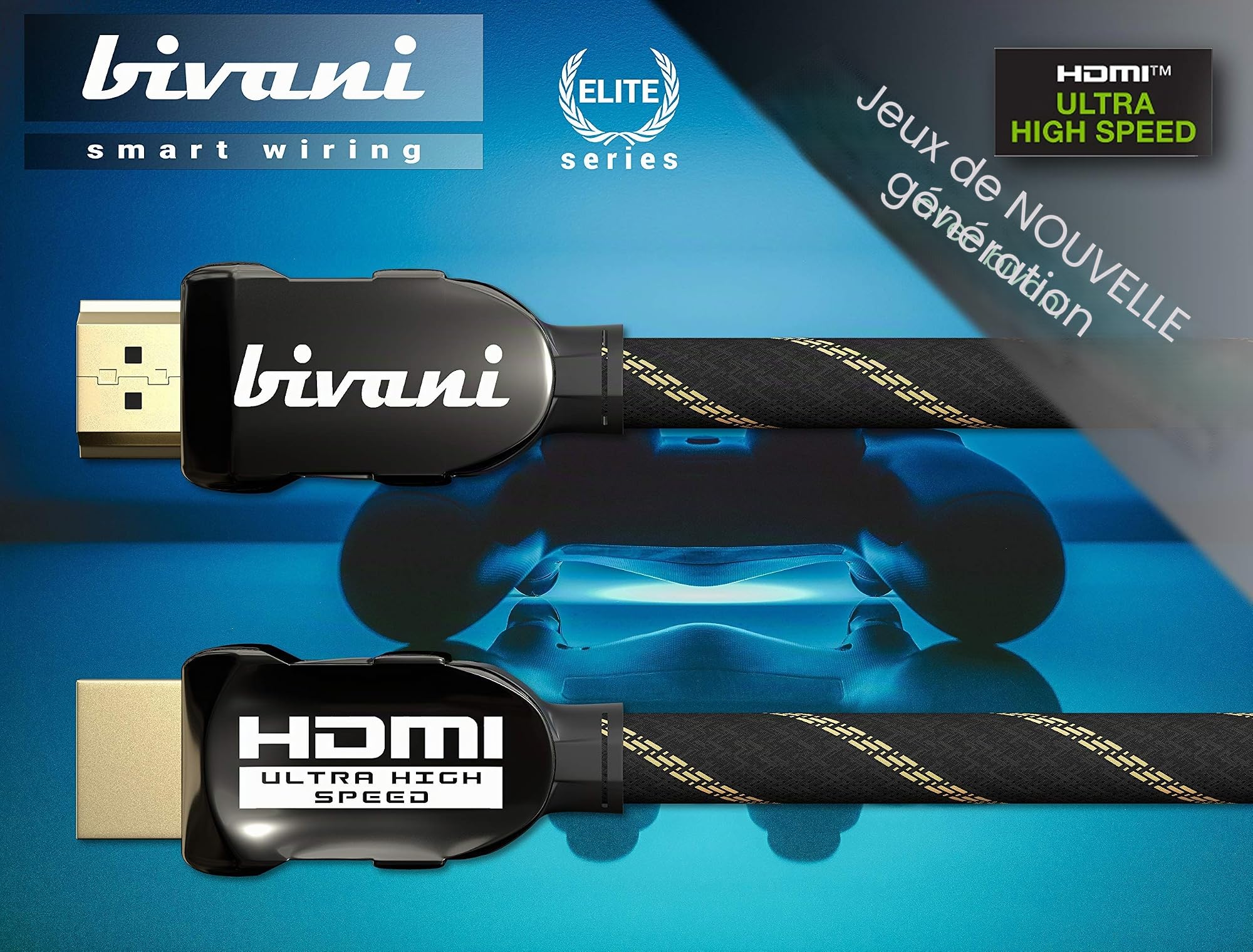 bivani Certified Câble HDMI 2.1 8K - 4 mètres 48 Gbps Câble HDMI Ultra-Haute Vitesse certifié - HDR10+, Highspeed Ethernet, VRR - PS5 et Xbox Series X Ready - Gaine en Nylon - Elite-Series - 4m Noir