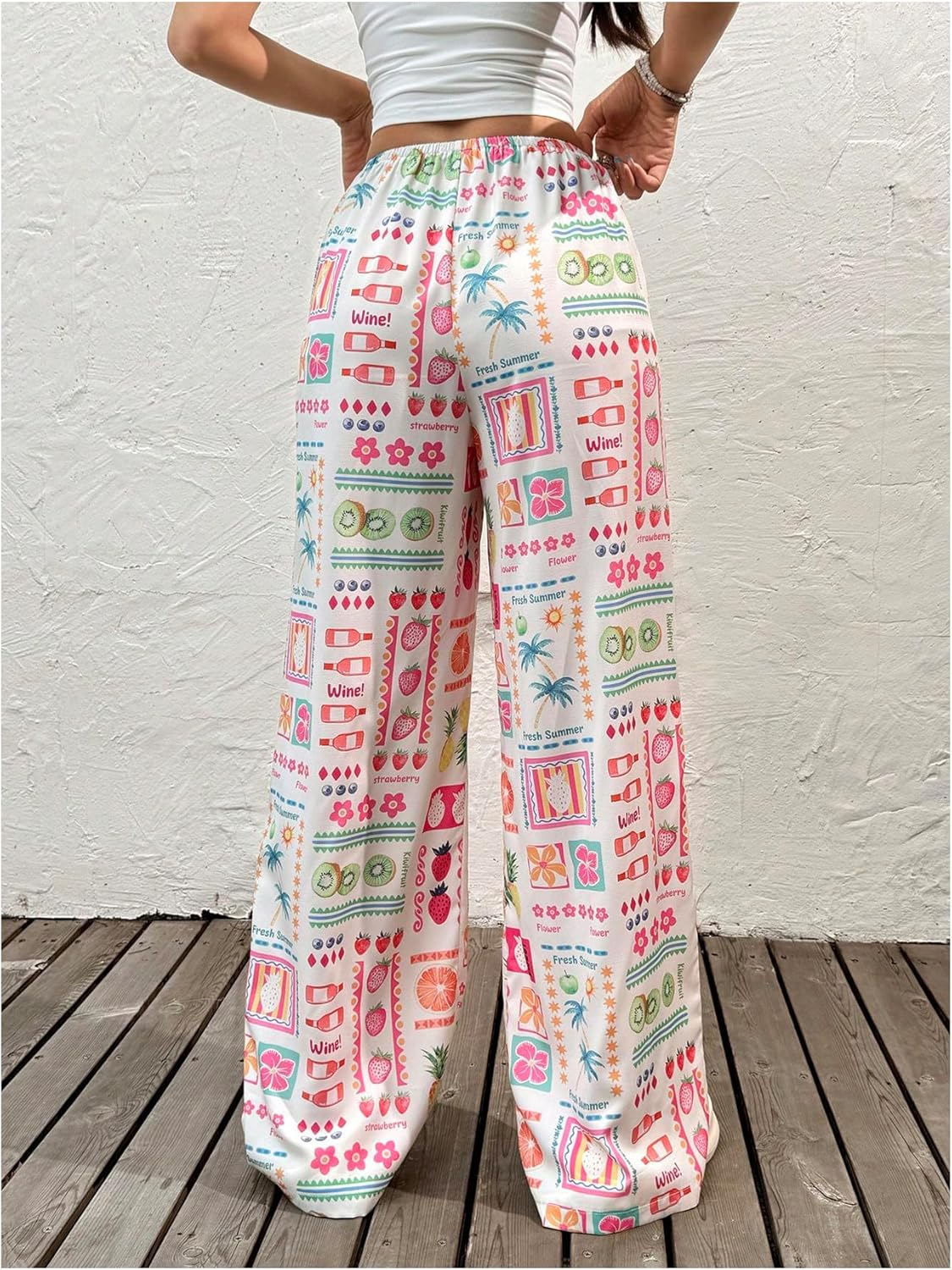 MakeMeChic Women's Tropical Print Palazzo Pants Low Waist Wide Leg Summer Trousers - Image 3
