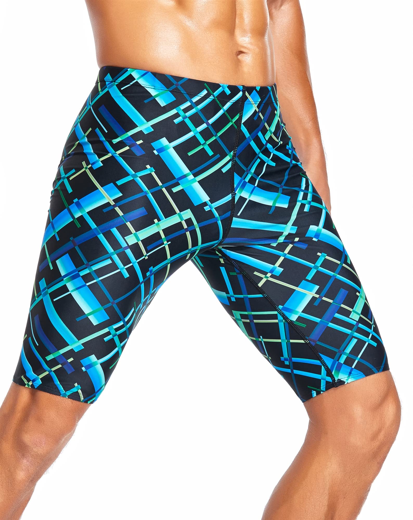 Adoretex Boy's/Men's Printed Cross Puzzle Swim Jammer Swimsuit (MJ017) - Green Combo2-32