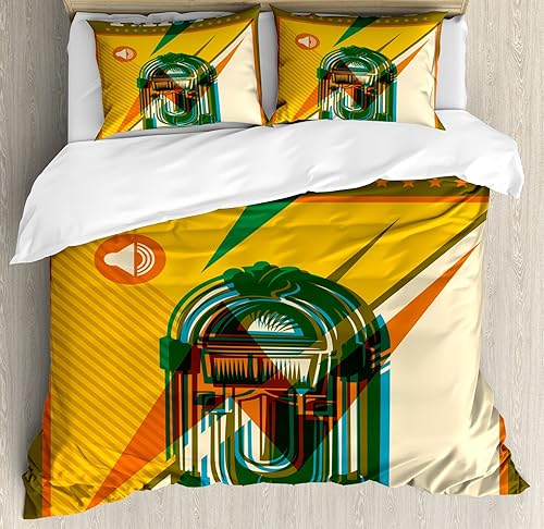 Miniatura 47 de Ambesonne Jukebox Duvet Cover Set, Digital Retro Print Party Themed Old Antique Music Radio, Decorative 3 Piece Bedding Set with 2 Pillow Shams,
