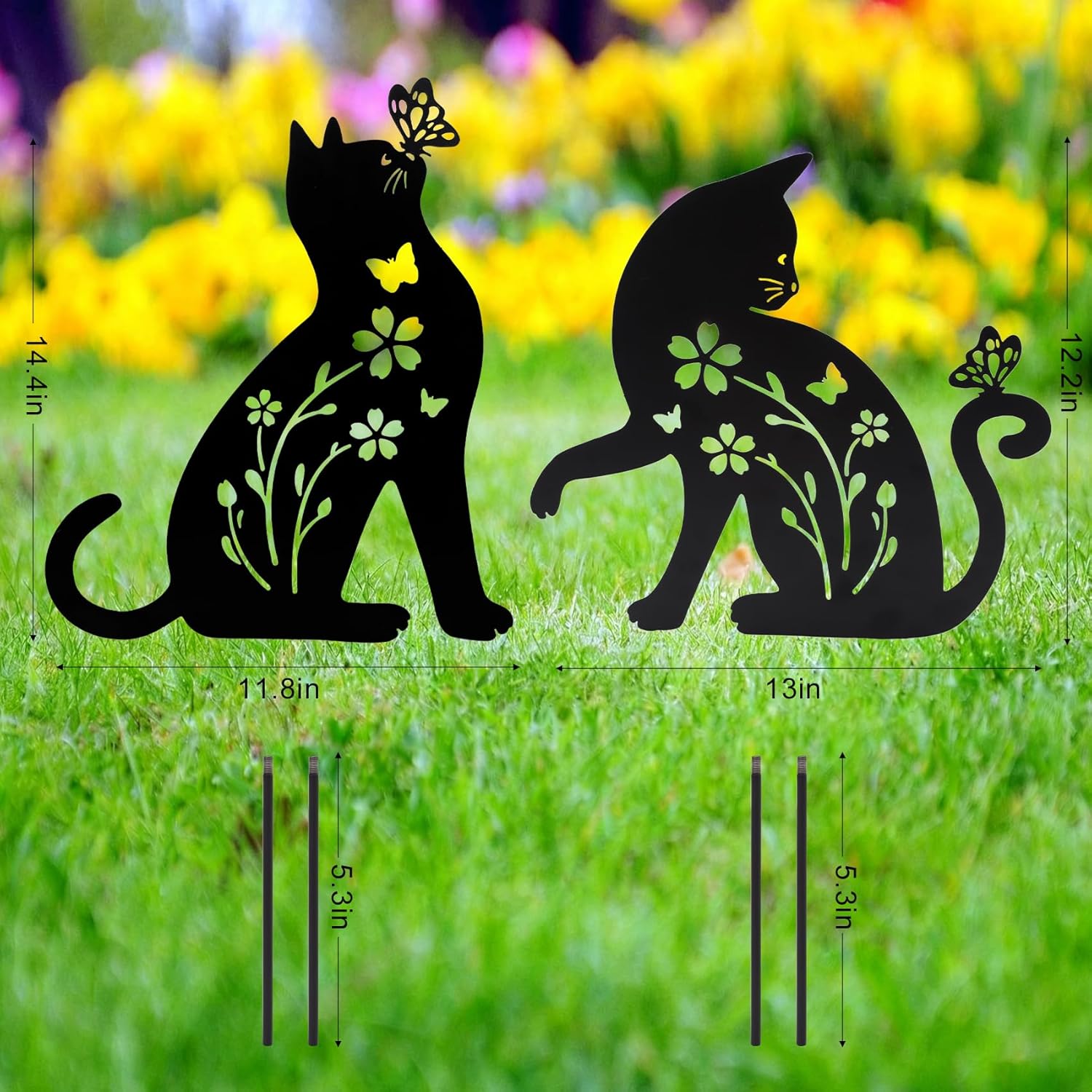 2 Packs Cat Garden Decor for Outside, Cat Gifts for Women/Men/Mom/Grandma, Metal Decorative Garden Stakes for Outdoor Lawn Statues Yard Art - Image 5