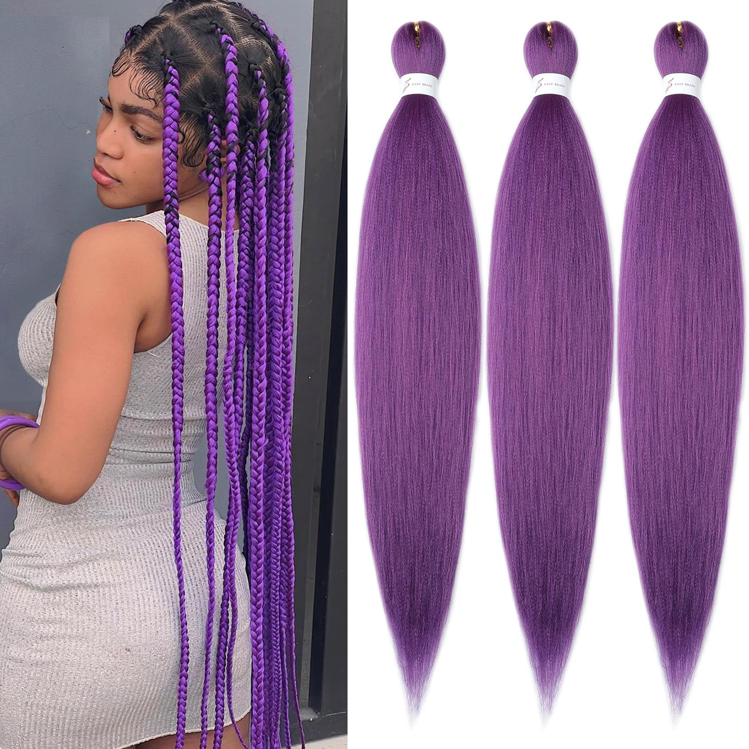 YDDM Braid Extensiones Braiding Hair Extension 26 Pulgadas 3packs Morado Pelo SintéTico Para Trenzas Extensiones Trenzas Africanas Extensiones Kanekalon Pelo Trenzas Africanas (26 Pulgadas, Lavender#)