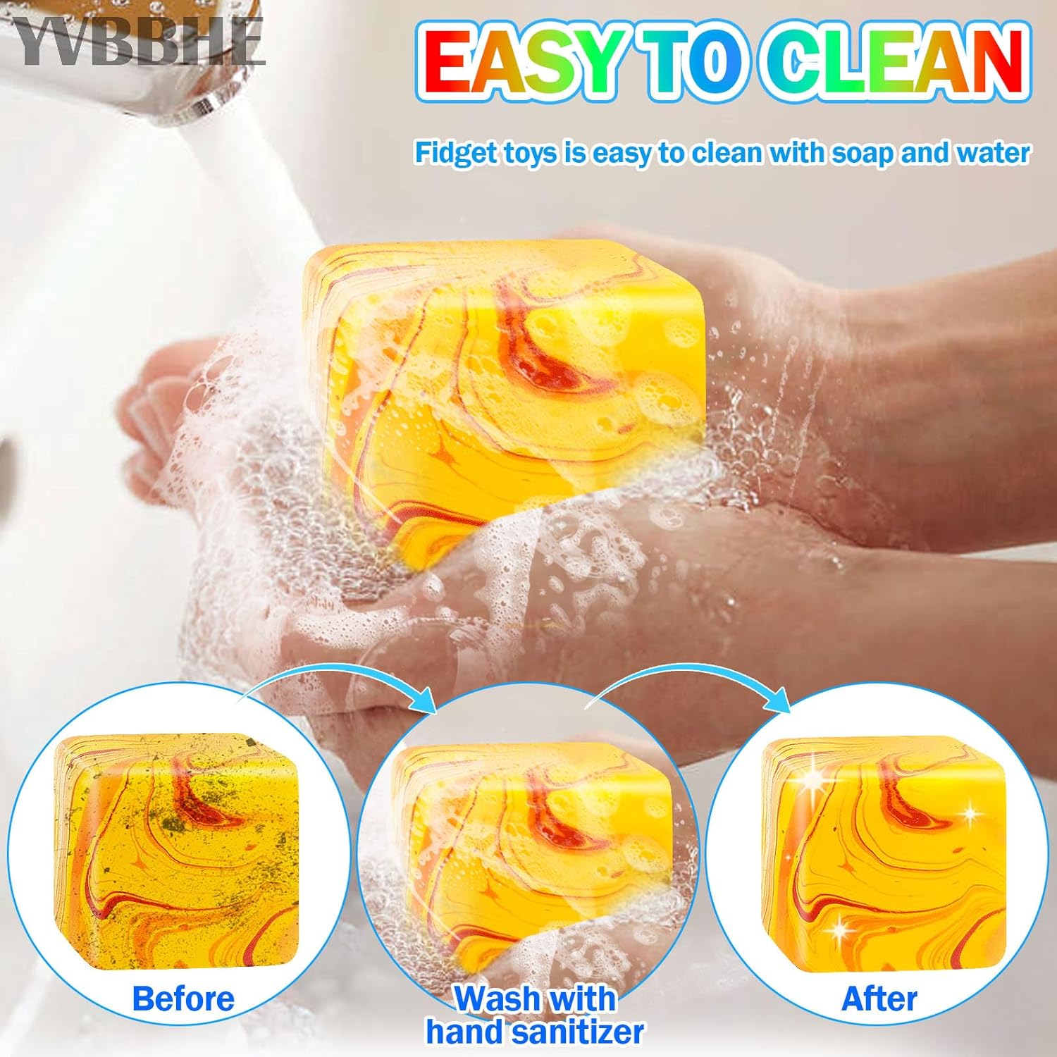 Fidget Cube Squishy Toys , Squeeze Stress Balls for Kids, Adults Squishies Anxiety Relief Maltose Ball, Ice Squishys Sugar Sensory Toy for ADHD Autism, Novel Design Colorful Fidgets Cubes (Orange) - Image 5