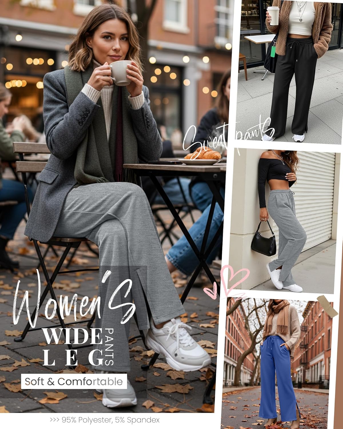 3 Pack Women's Wide Leg Sweatpants Split Hem Lounge Pants Casual Baggy High Waisted Drawstring Sweatpant with Pocket - Image 3