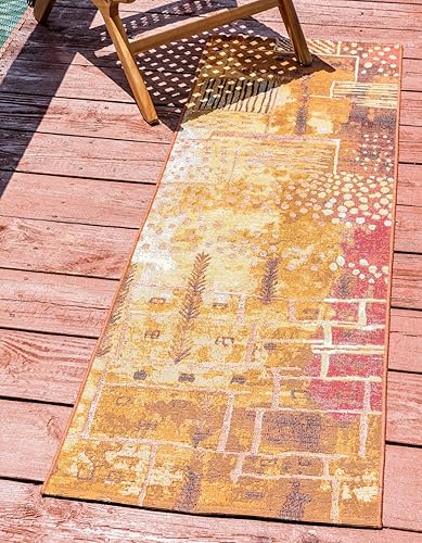 Unique Loom Outdoor Modern Collection - Alfombra de área, pino (2 pies x 3 pies 11 pulgadas, multicolor  marrón)