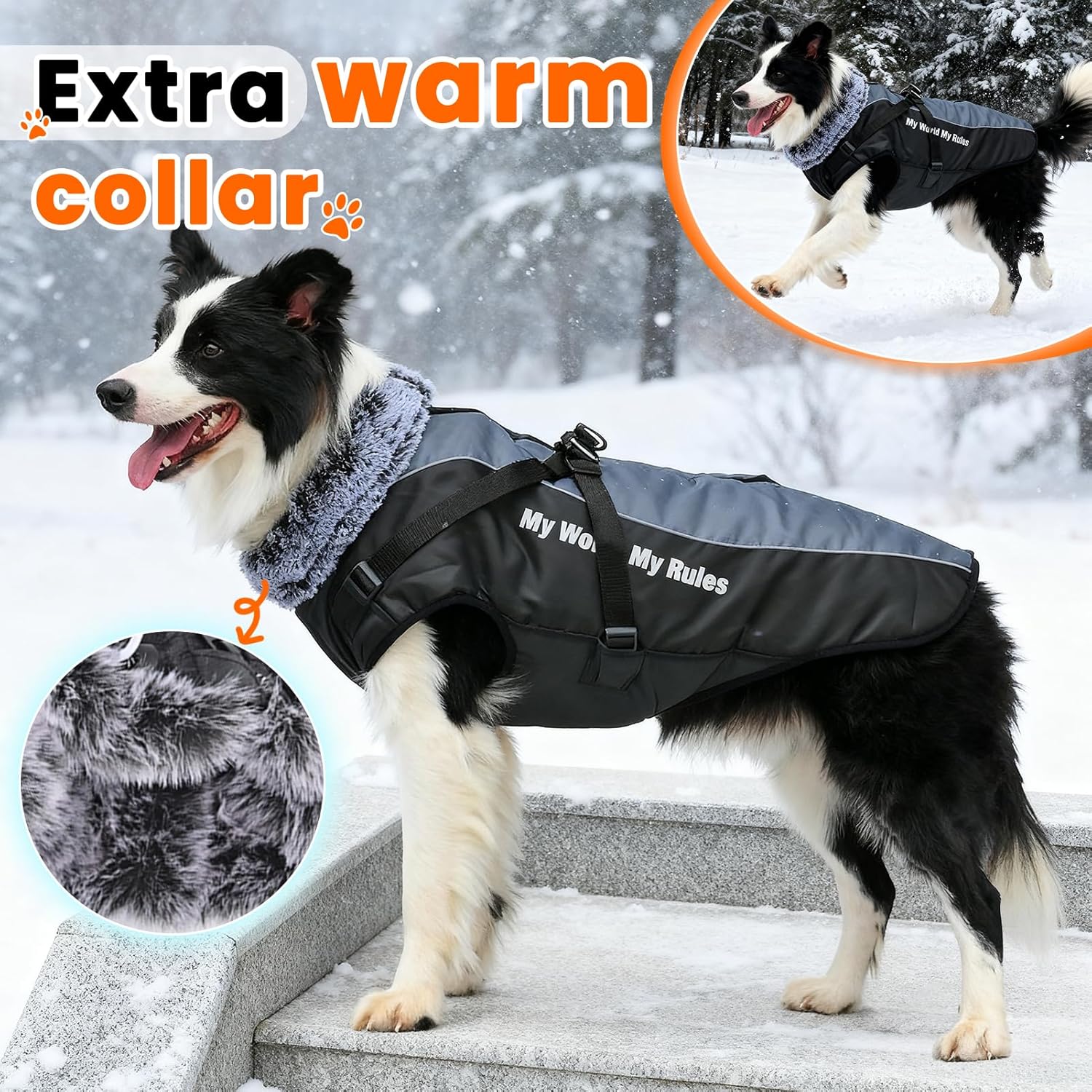 Dog Winter Jacket for Medium Large Dogs,Waterproof Reflective Dog Coat with Harness, Fleece Snowsuit,Warm Pet Winter Coat(grey-4XL)