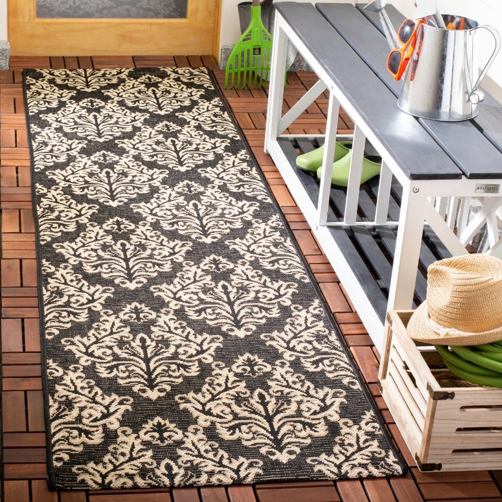 SAFAVIEH Courtyard Collection 2'3" x 10' Black/Cream CY6930 Indoor/ Outdoor Waterproof Easy Cleaning Patio Backyard Mudroom Runner Rug