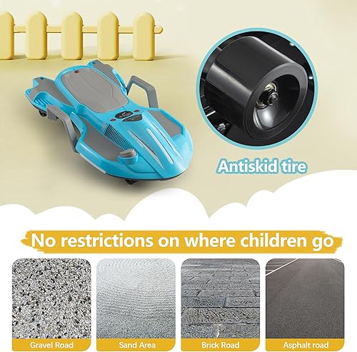 Miniatura 8 de TOBBI Go Kart eléctrico de 18 V para niños de 3 años en adelante, con asas, juguete para montar en el coche, oscilante antivuelco, carrito de deriva