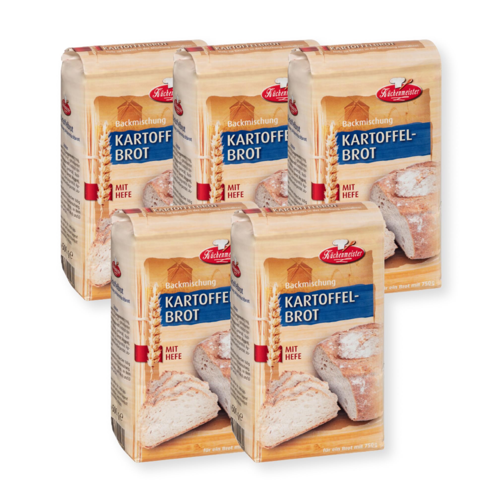 BIELMEIER KÜCHENMEISTER Brotbackmischung Kartoffelbrot 5 x 500 g I Brotbackmischungen für Brotbackautomat & Ofen I Brot mit Backmischung ganz einfach
