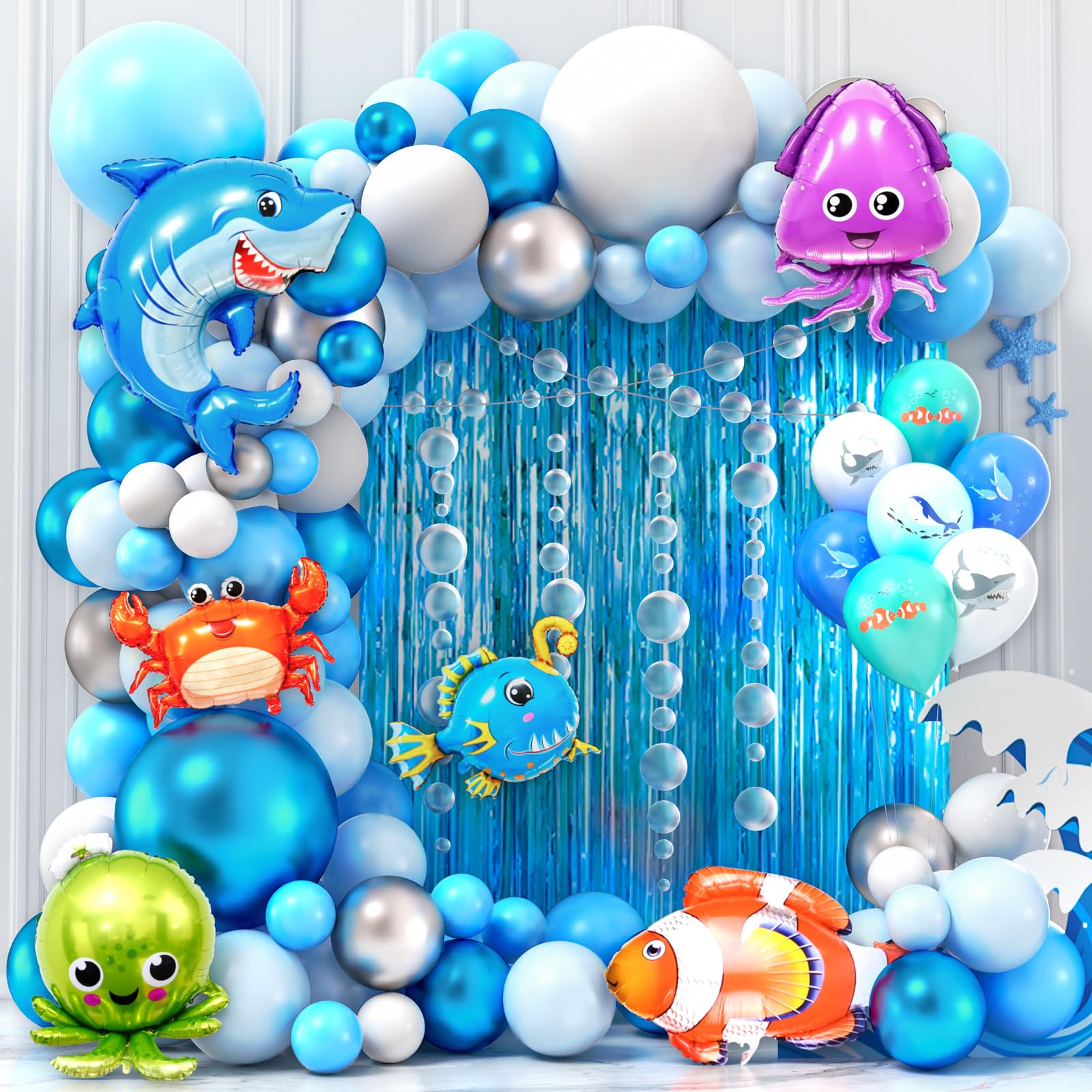 Animali Marini Compleanno,Doyomtoy 32 Pezzi Decorazioni Compleanno Animali Oceanici Palloncini Feste di Compleanno Banner Cake Topper per Baby Shower Compleanno Ocean Sea Feste Decorazioni