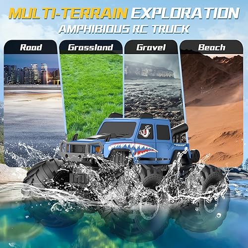 Miniatura 6 de NQD Camión monstruo de juguete, resistente al agua con rotación de 360 4 x 4, camiones monstruo anfibios de control remoto, 2.4 GHz, todo terreno,