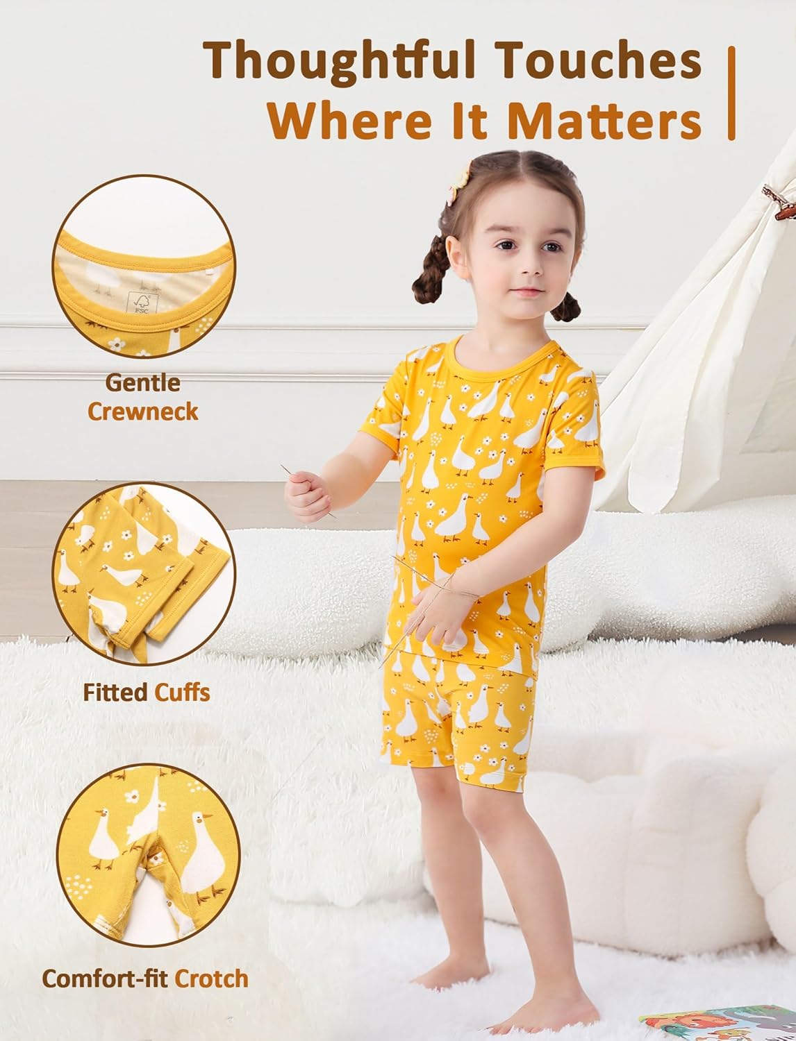 JunNeng Bamboo Viscose Pajamas for Toddler Girls, 2-Piece Snug fit Pjs Short Sleeve Summer Sleepwear 12M-5Y - Image 6