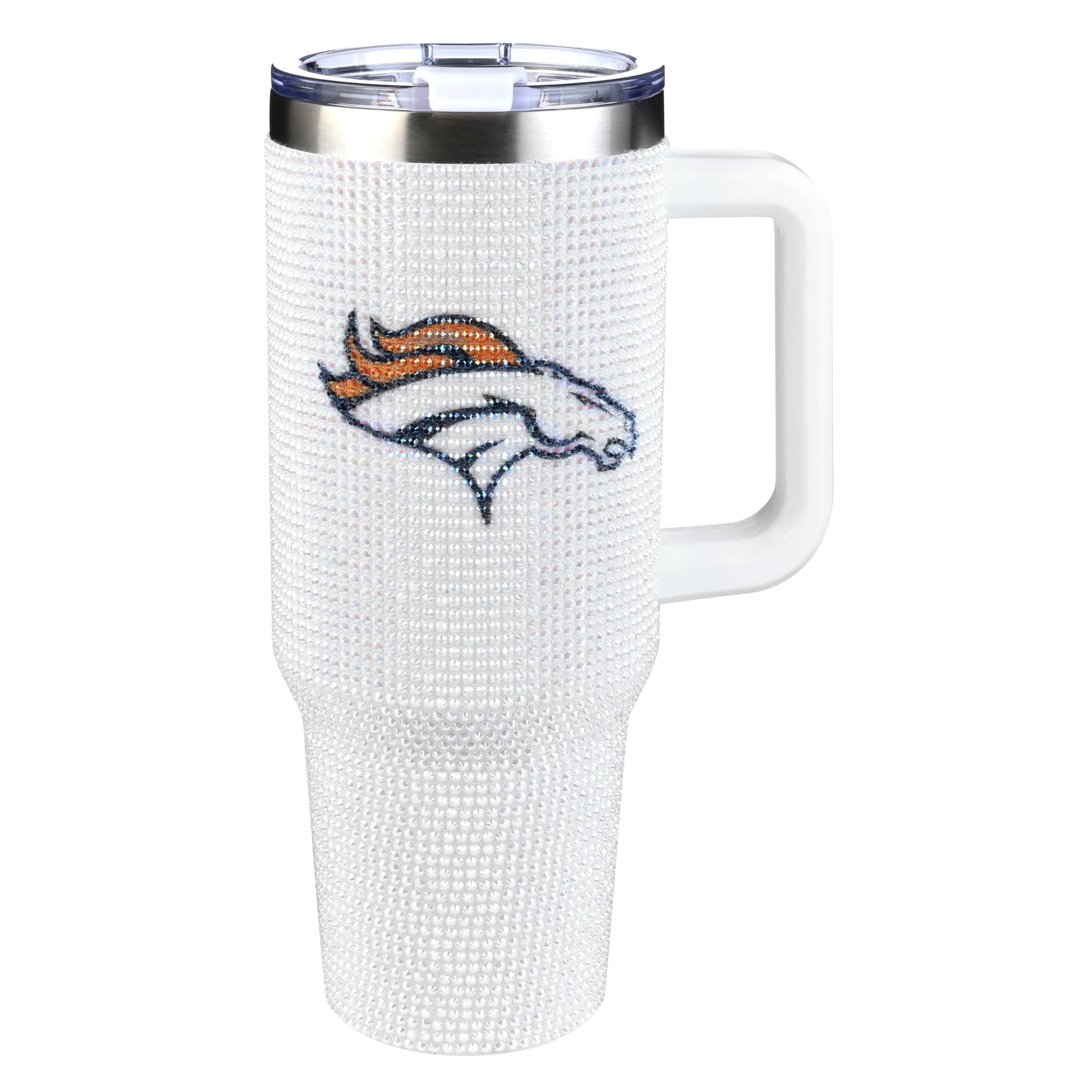 The Memory Company Officially Licensed 40oz White Bling Game Day Tumbler, Denver Broncos