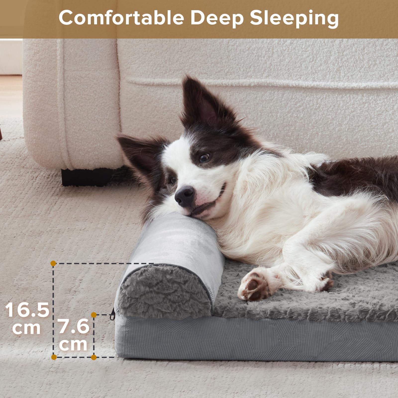 FURTIME Cuccia per cani di taglia grande, ortopedica, 89 x 64 cm, lavabile, ergonomica, con imbottitura rimovibile, antiscivolo, in gommapiuma, ortopedica