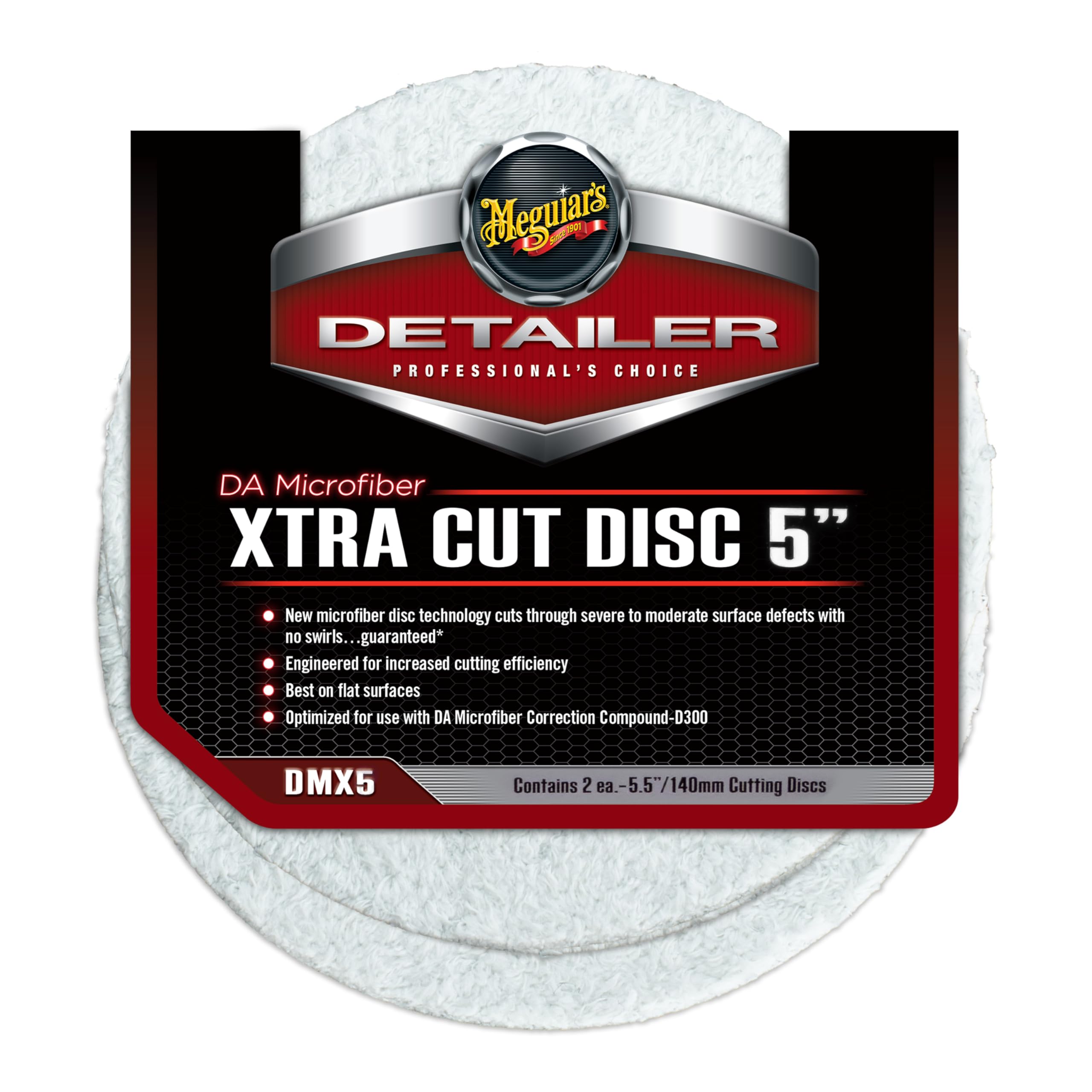 Meguiar's 5" DA Microfiber Xtra Cut Disc DMX5 - Premium Microfiber Car Buffing Pad for Moderate to Heavy Defect Removal - Cutting Dual Action Polisher Pad for Professional Results, 2 Pack