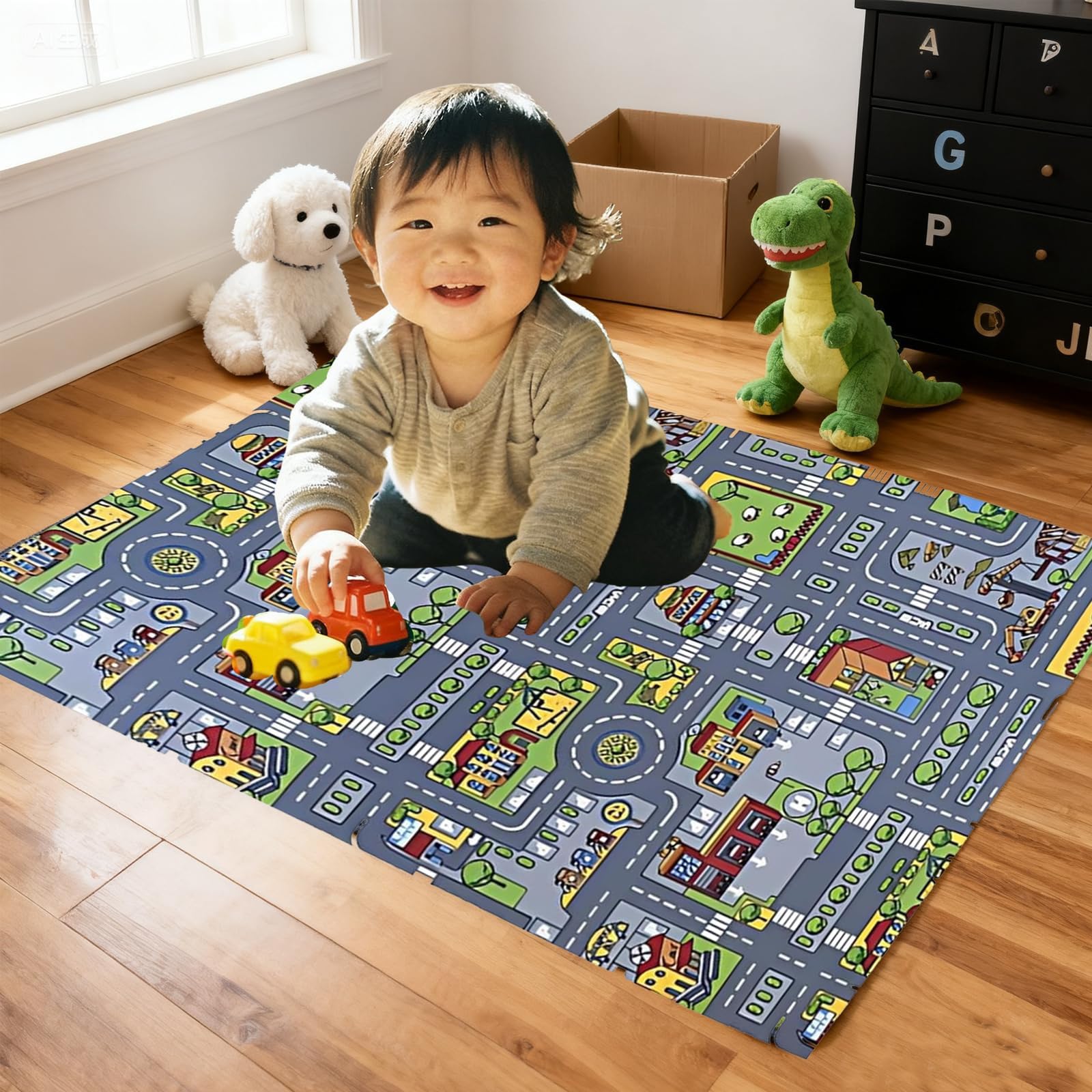 Road Mat for Toy Cars 40 X 60 Cm, Car Play Mat, Interactive Play Carpet for Children Non-Slip Car Rug Play Mats - Image 4