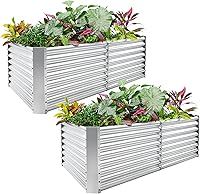 LandGuard 2-Pack 6x3x2 ft Galvanized Steel Raised Garden Beds - 2FT Deep Root Elevated Planters for Veggies & Flowers