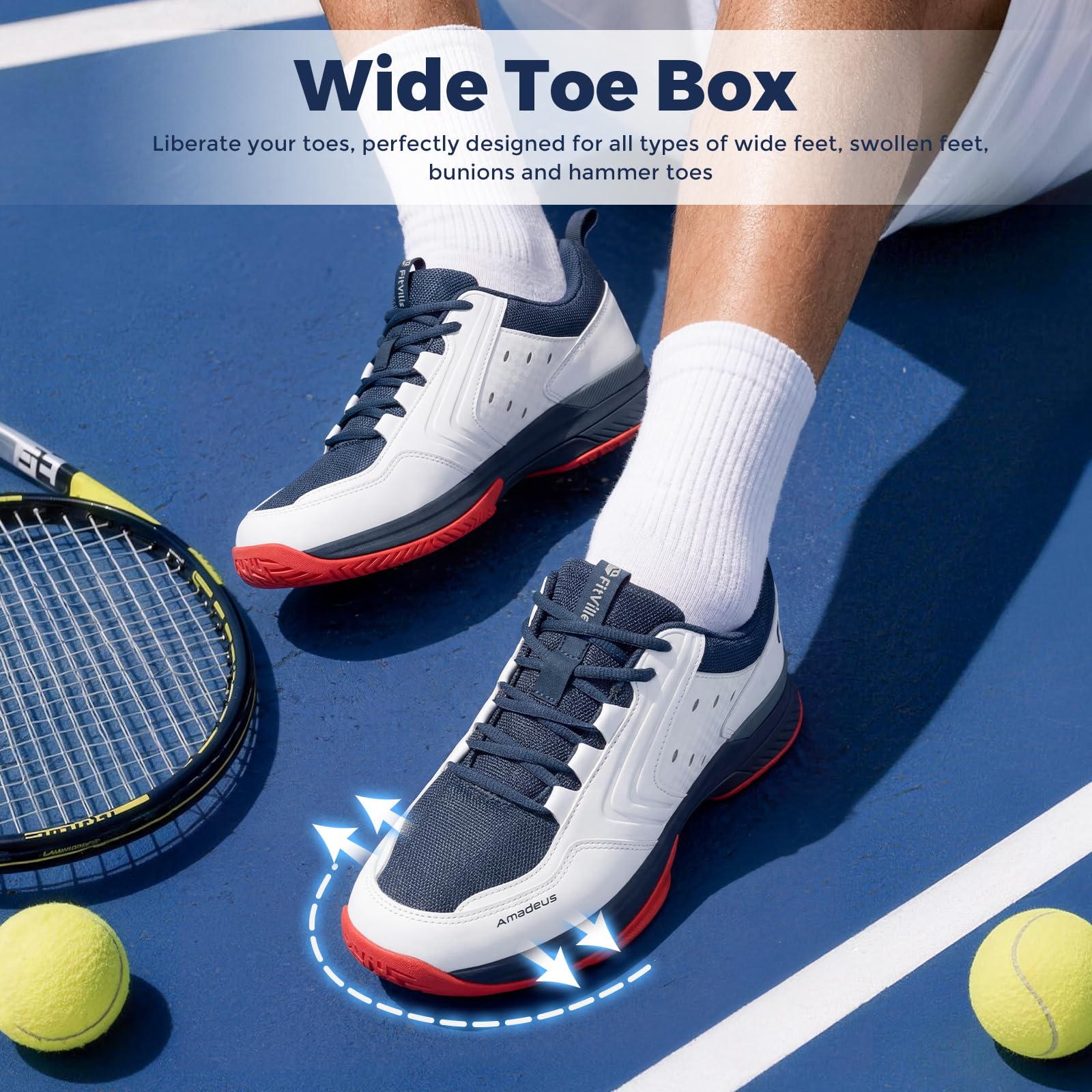 FitVille Tennisschuhe Herren Extra Weit Sportschuhe Atmungsaktiv Badminton Schuhe Bequeme Fitnessschuhe Sneaker Gr.40-50
