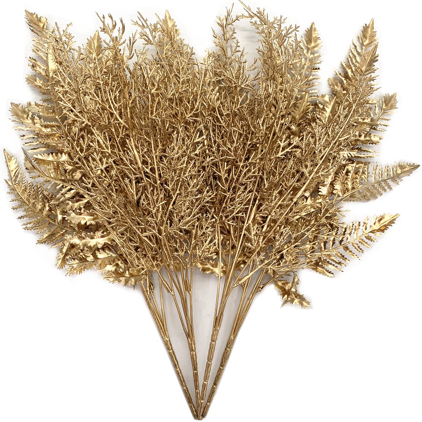CATTREEChristmas Artificial Plants Decoration, Plastic Golden Branch Plant Simulation Boston Leaves Fake Antlers Grass for Wedding Party Indoor DIY Home Office Table Centerpieces Decor - Gold 4 Pack