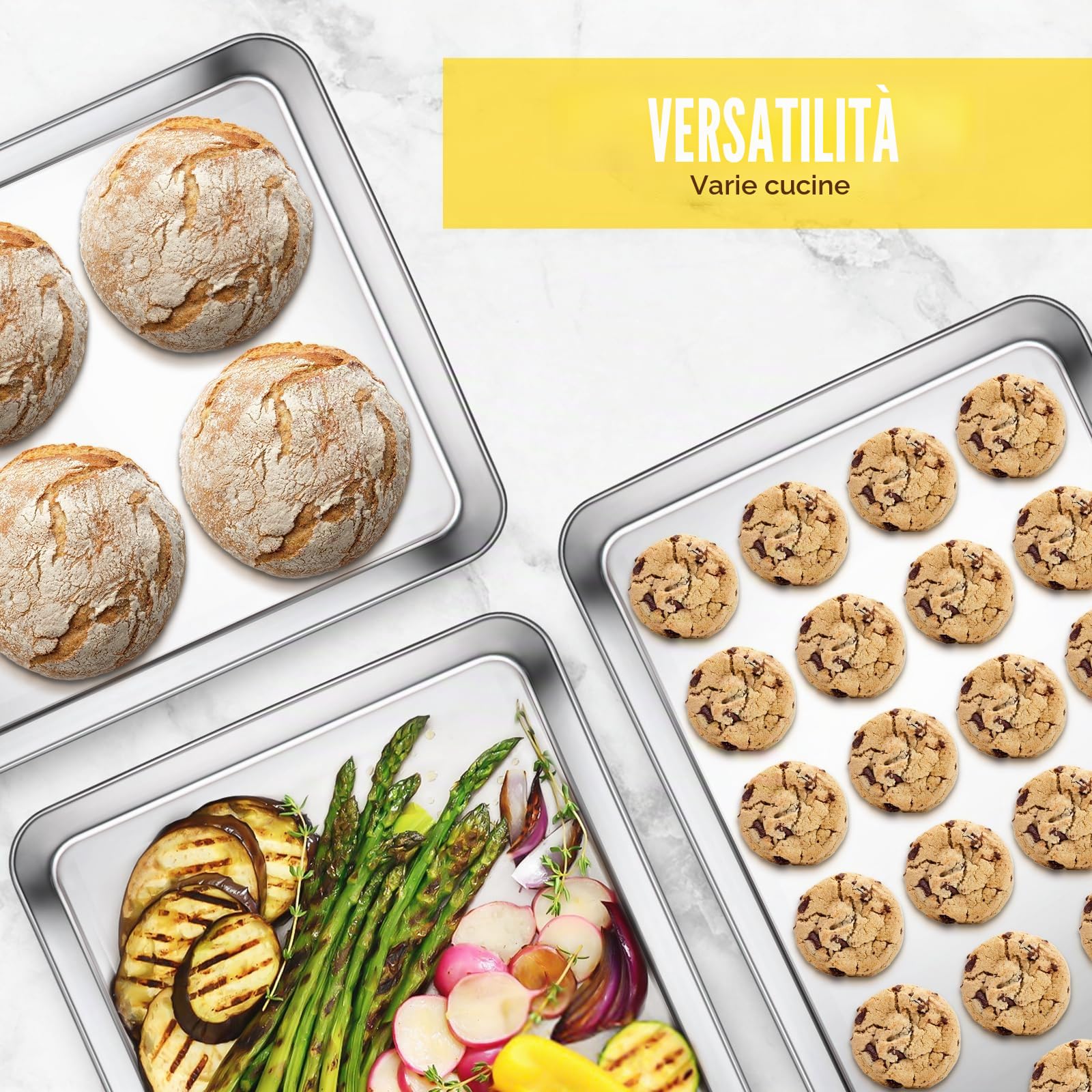 Terlulu Teglia da forno, teglia per biscotti, teglia in acciaio inox, 2 pezzi, 40 x 35 x 3 cm, grande teglia per forno, teglia da forno per cottura e arrosto, antiaderente e atossico e facile da