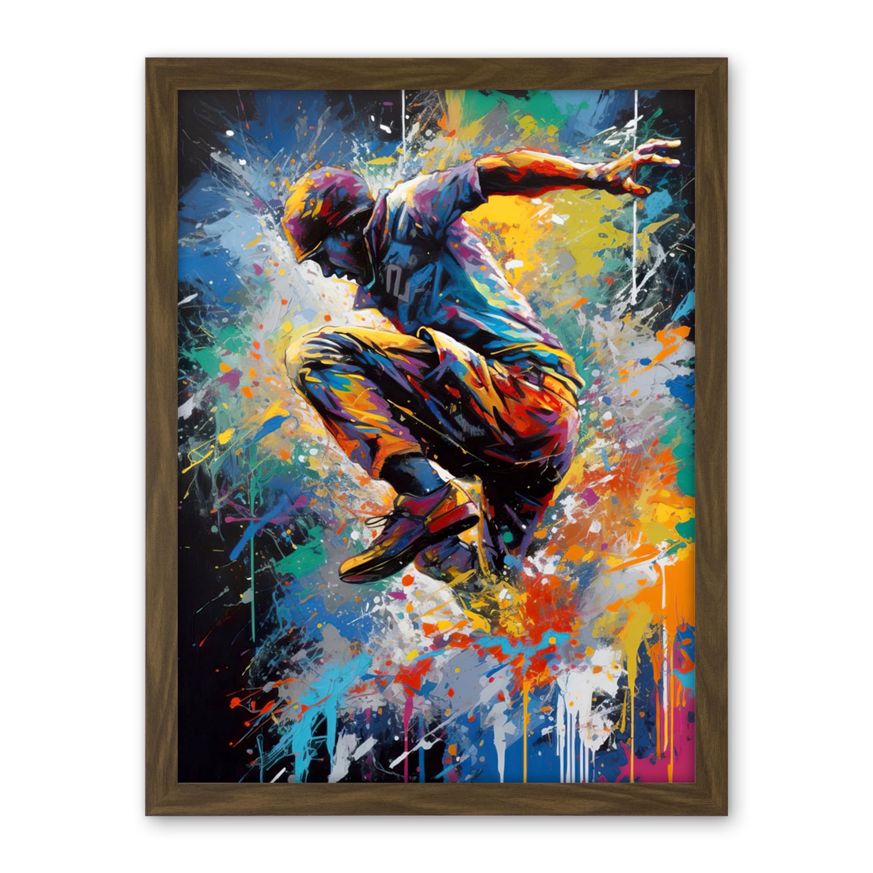 Artery8 Parkour Paint Splat Portrait Jump Action Shot Artwork Framed Wall Art Print 18X24 Inch