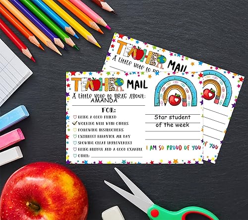 Miniatura 7 de WaaHome Notas de correo para profesores de arcoíris a padres, 30 tarjetas de incentivo de buen comportamiento para el aula para enviar a casa,