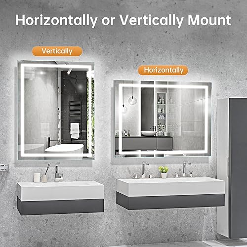 Miniatura 3 de NARCISSUS Espejo de baño LED, espejo de tocador de baño de 40 x 24 pulgadas con luces, espejo LED, espejos iluminados para pared de baño, botón