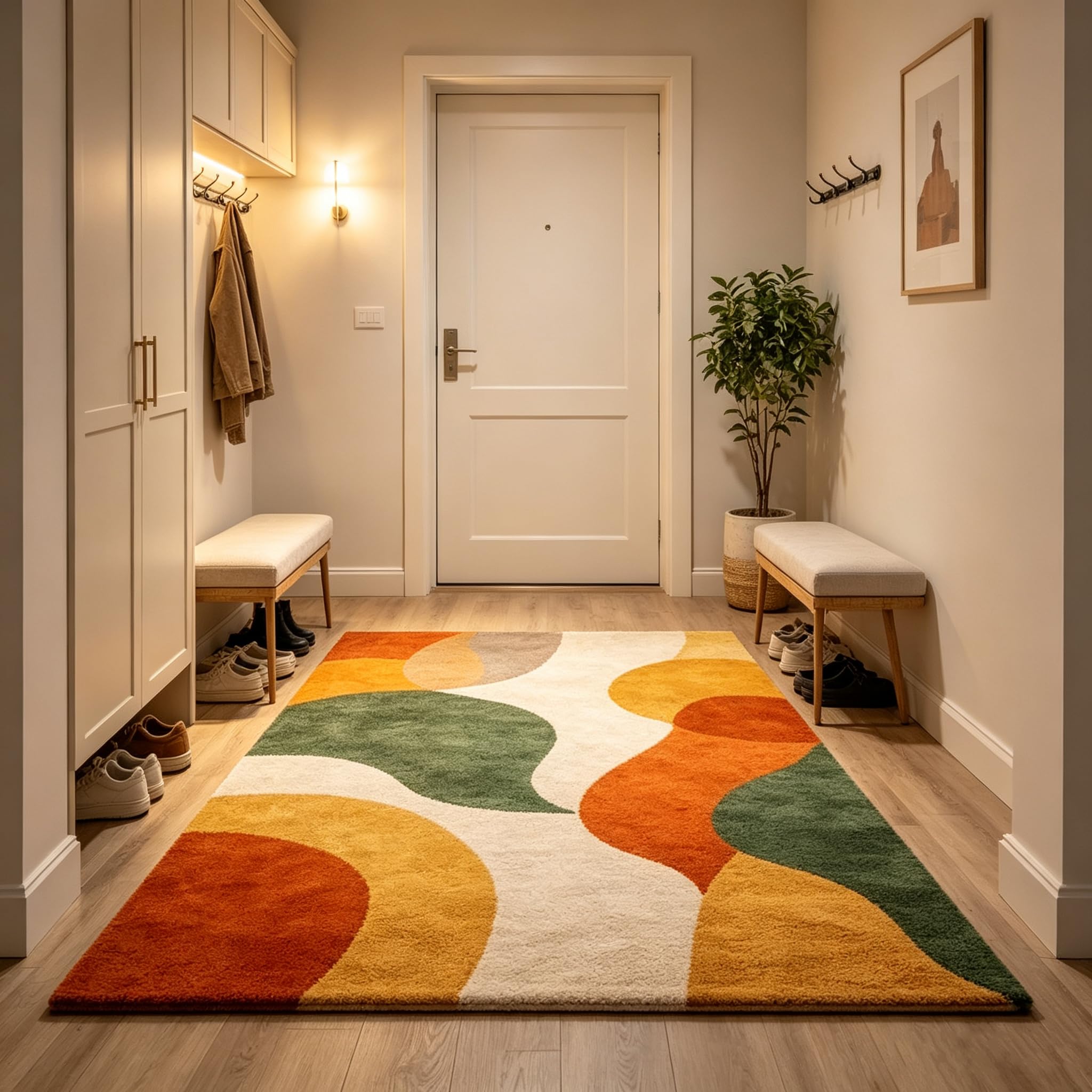 Tapis géométrique Moderne Lavable 120 x 140 cm, Motif Abstrait coloré, Tapis de Sol antidérapant pour Salon, Chambre, Bureau ou Salle à Manger. Fin.