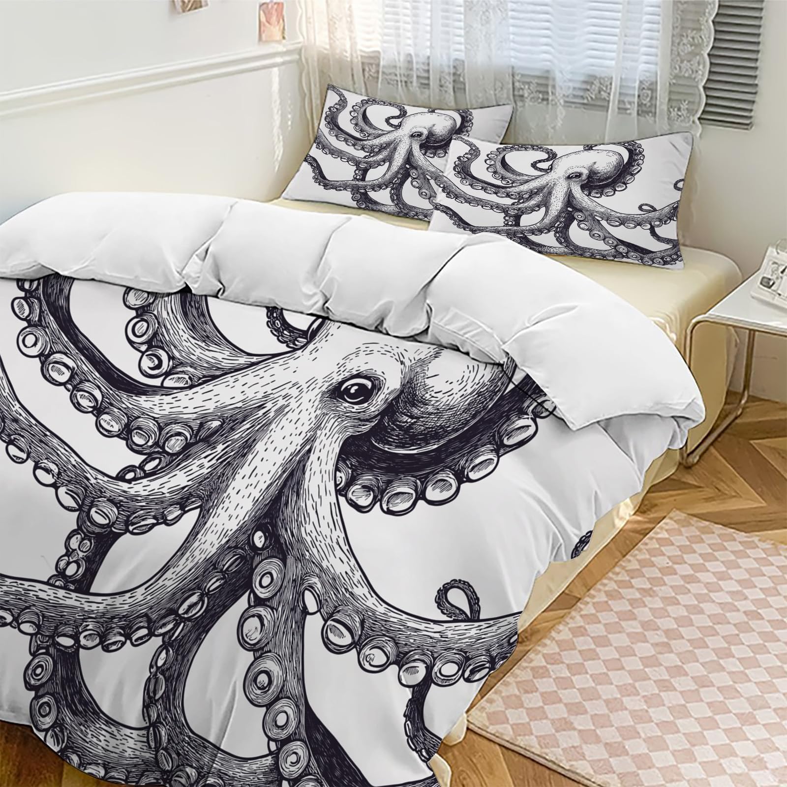 Housse de couette pieuvre 3 pièces textile doux lit adulte et ado