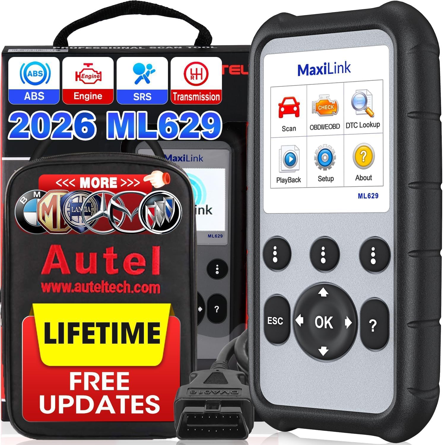 Autel MaxiLink ML629 OBD2 skaner samochodowy, najnowszy model 2023, zaktualizowany przez AL619, ML619, czytnik kodów samochodowych, kontrola silnika, ABS, przekładnia SRS, narzędzie diagnostyczne z automatycznym numerem podwozia