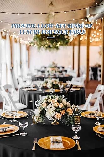 Miniatura 5 de Pesonlook Paquete de 12 manteles redondos color negro de 90 pulgadas de poliéster lavable, mantel negro para mesa de boda, fiesta, banquete,