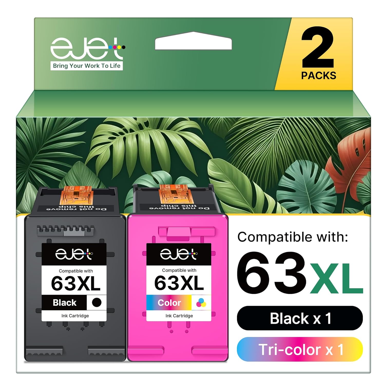 ejet 63XL Ink Cartridge Combo Pack Replacement for HP 63 Ink 63XL Ink Cartridges Black and Color for OfficeJet 3830 4650 5255 5258 4655 4652 3833 Envy 4520 4512 DeskJet 1112...