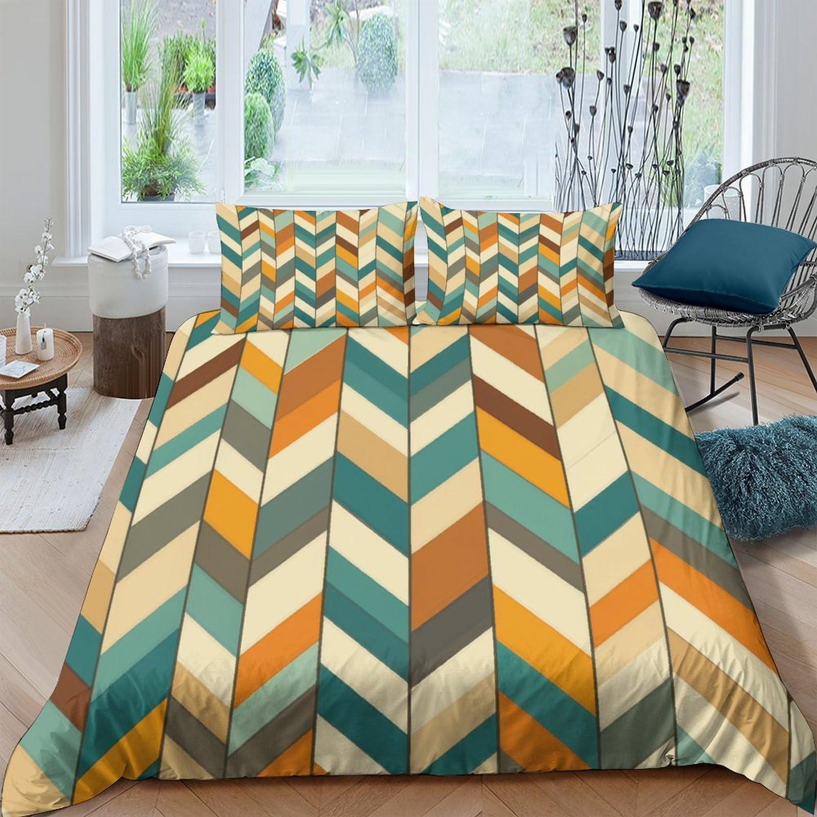 Ctjqhvkz Style-5 3D Printed Chevron Pattern Fitted Sheet Microfiber Soft Multicolour Mattress Cover For Bedroom Dorm Decor Single（135X200cm）