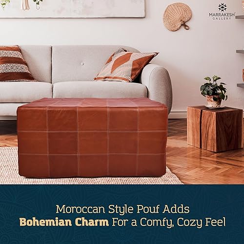Miniatura 117 de Marrakesh Gallery Funda otomana de cuero - Puf cuadrado marroquí, sala de estar, dormitorio otomano Marrón,Beige Bronceado,Azul,Marrón (Dark