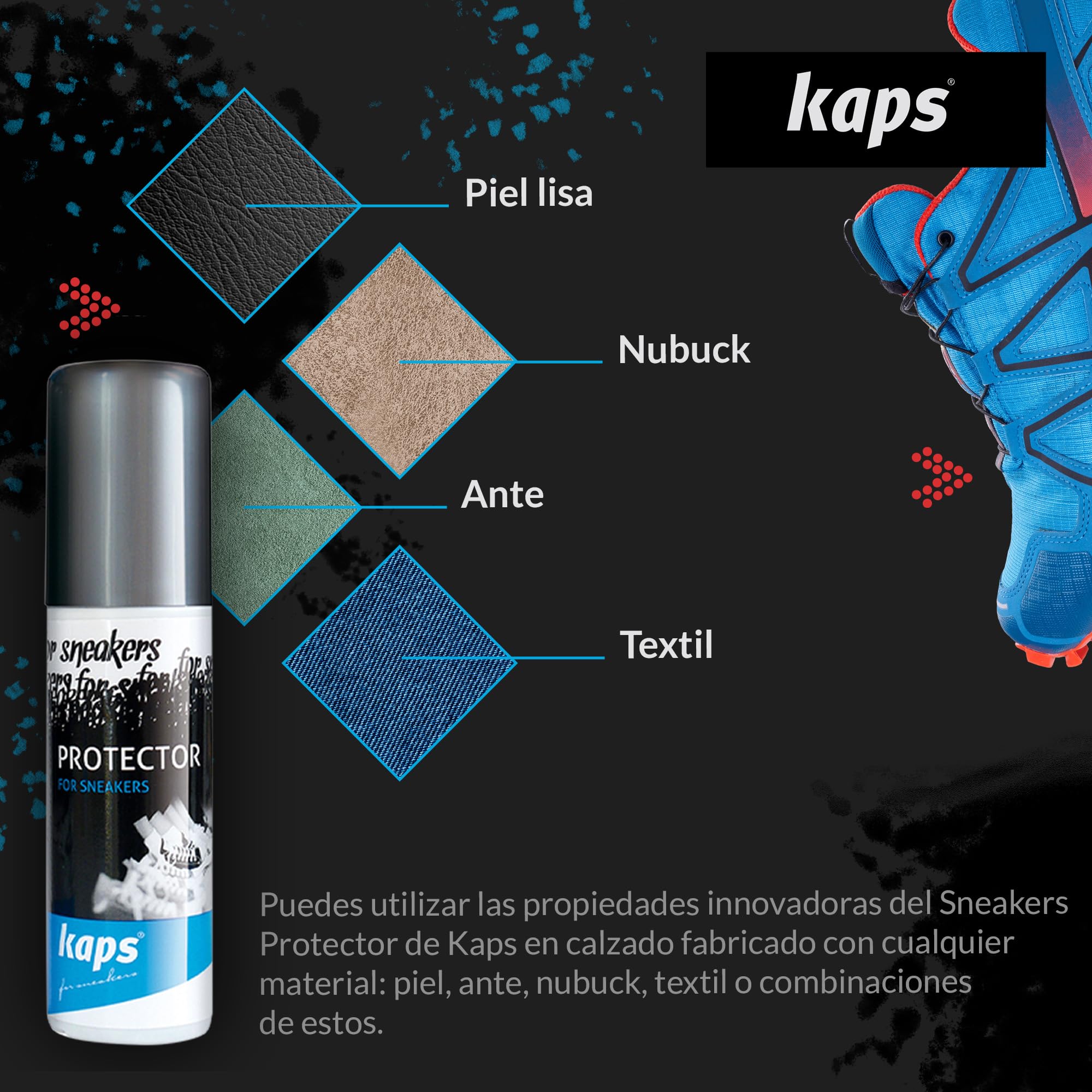 Kaps Sneakers Protector, Spray Impermeabilizante y de Protección contra la Suciedad para Zapatillas de Deporte y Calzado Informal, 100 ml