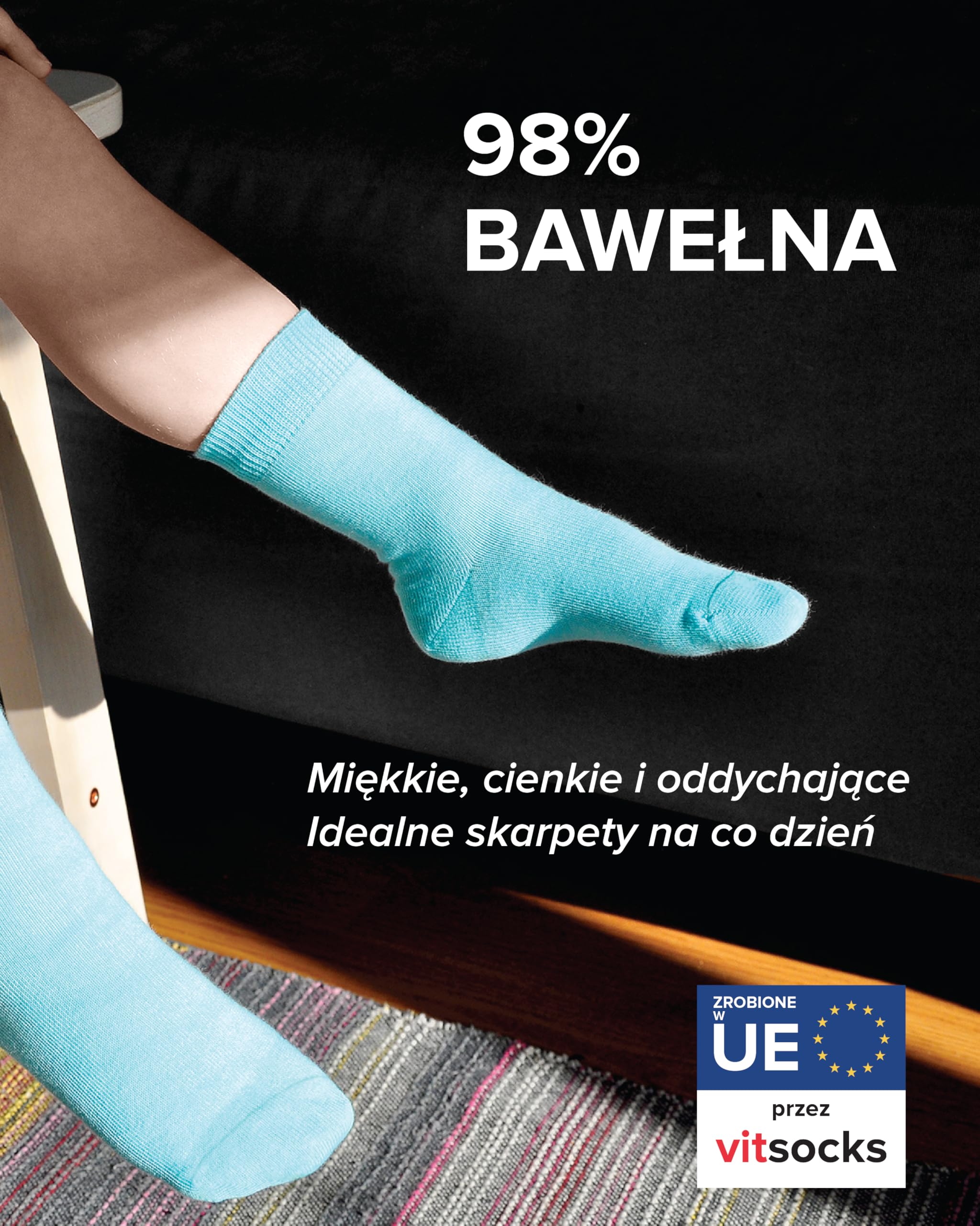 VITSOCKS Skarpetki 98% BAWEŁNA dla Dzieci Cienkie Miękki (3 PARY) Chłopięce Dziewczęce