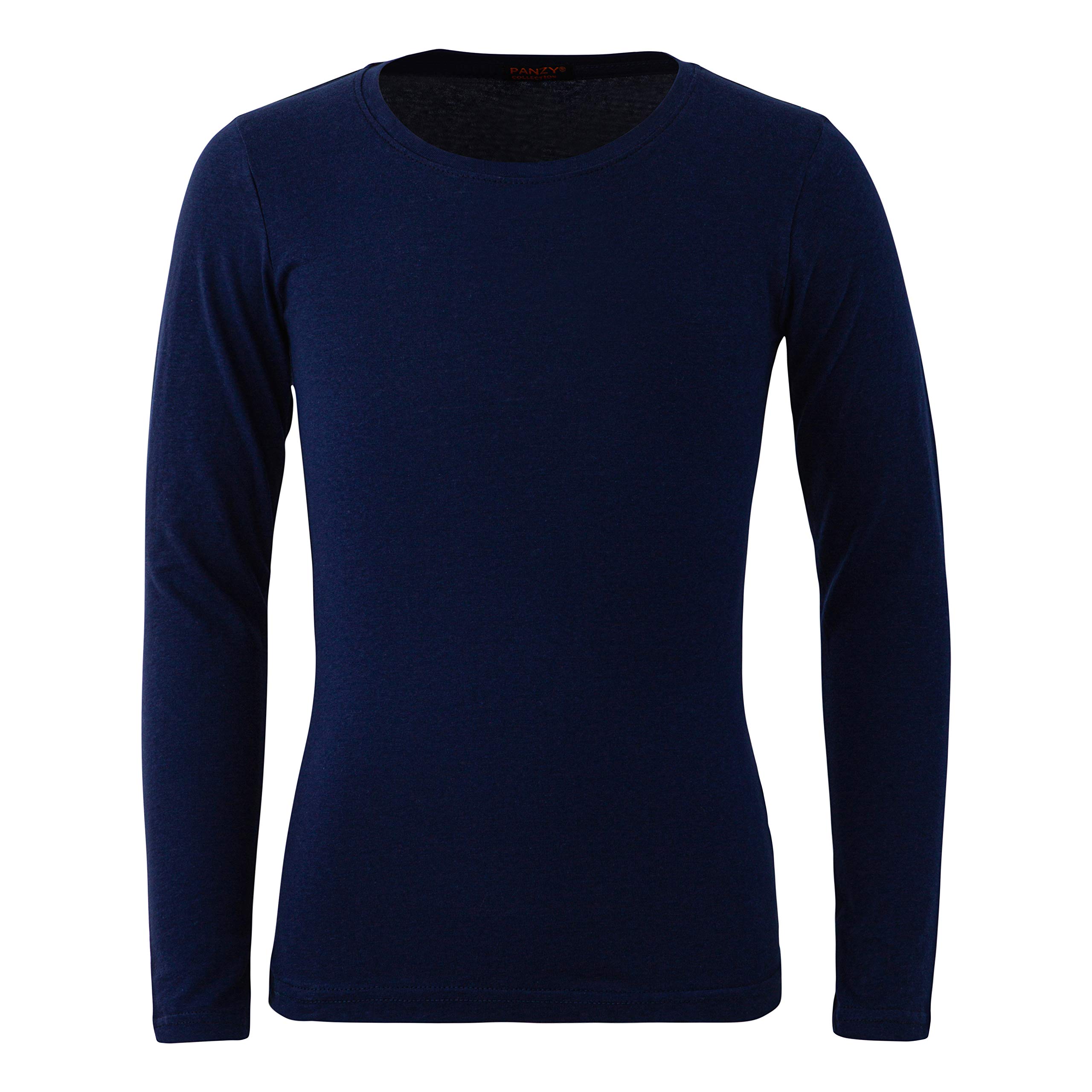 Panzy Girls Navy Panzy® Long Sleeve Plain Basic Cotton (95%) Top Kids T-Shirt Tops Crew Uniform Tee (11/12 Yrs, )